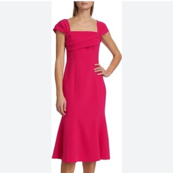 Carolina Herrera Square Neck Trumpet Midi Dress With Cap Sleeves NWT 10 $1890 - Picture 3 of 8